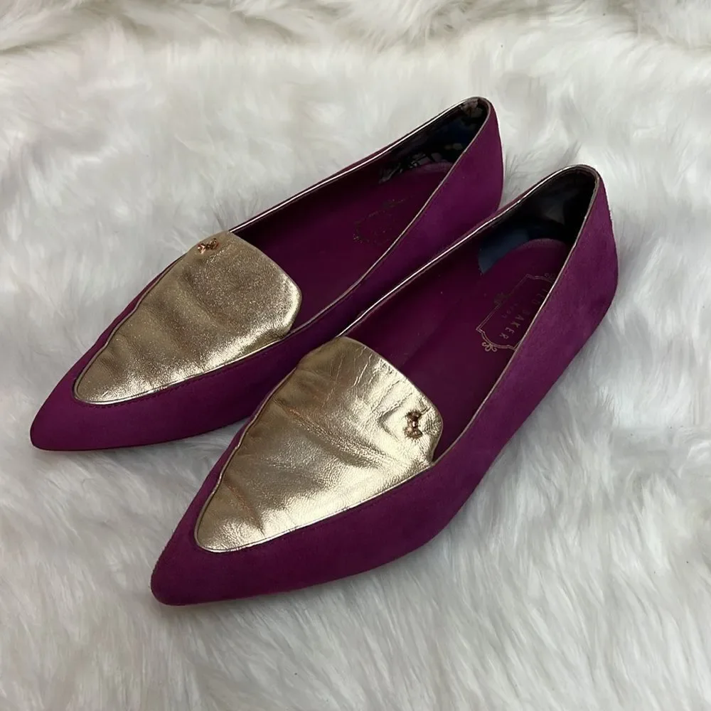 Ted Baker London‎ Suede Flats Fuchsia Gold Size 8.5 Bin 17